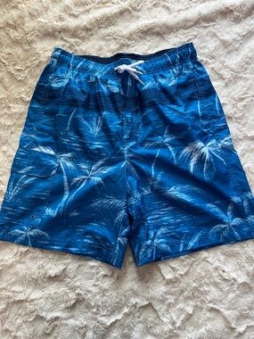 croft & barrow Blue Palm-Print Swim Shorts